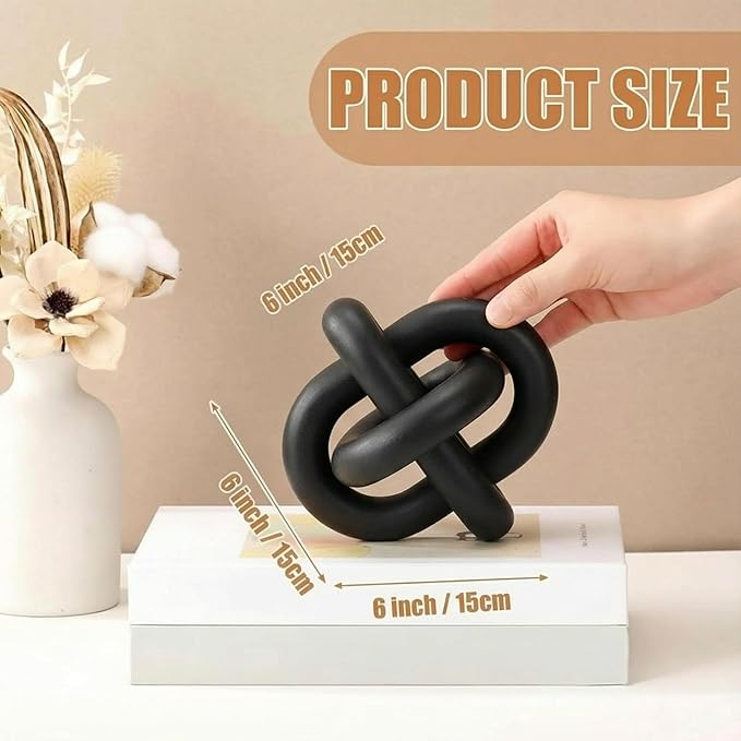 3 Link Wood Knot Decor Rustic Home Décor Accents Hand Carved Coffee Table Decoration, Boho Chain Link Decoration, Modern Shelf, Rustic Objects for Home Living Room Bedroom(Black)