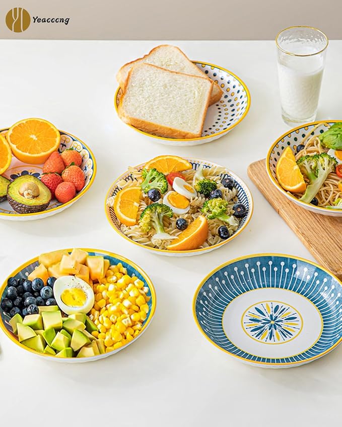 Yeacccng Pasta Bowls Set of 4, 24 Oz Ceramic Salad Bowls, 8 Inch Shallow Serving Bowls for Pasta, Salad, Oatmeal, Fruit, Easy to Clean, Dishwasher & Microwave Safe, Scratch-Resistant, Lead-Free