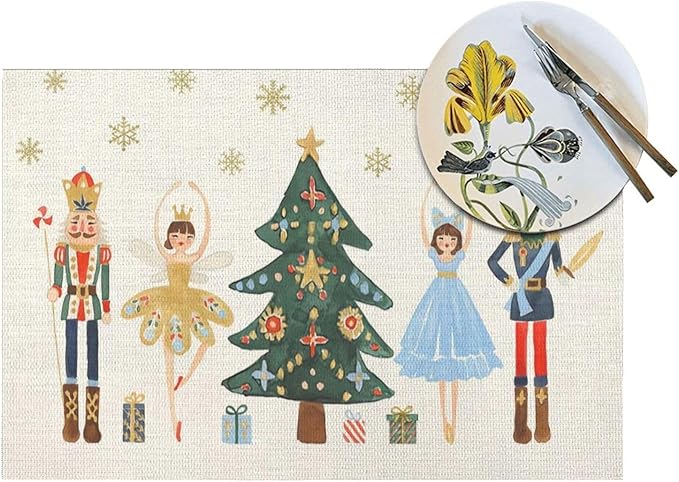 Merry Christmas Placemats 12x18 Inches Set of 4,Christmas Nutcracker Decorative Rectangle Winter Decoration Table Mats for Party, Home Kitchen,Dining Table Decoration