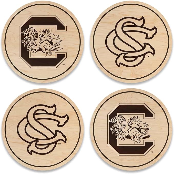 LazerEdge South Carolina Gamecocks Wooden Coaster Set - Maple Wood - Officially Licensed Product - 4-Pack