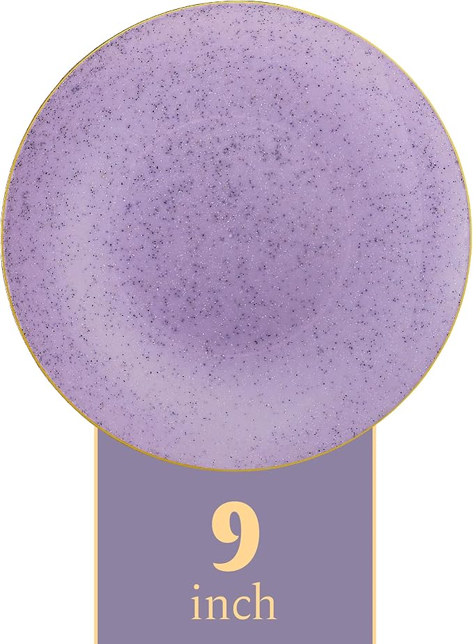 PLASTICPRO 30 Pack Disposable Plastic Plates Heavyweight Granite Look Elegant 9 inch Dinner Plates Purple with Gold Rim