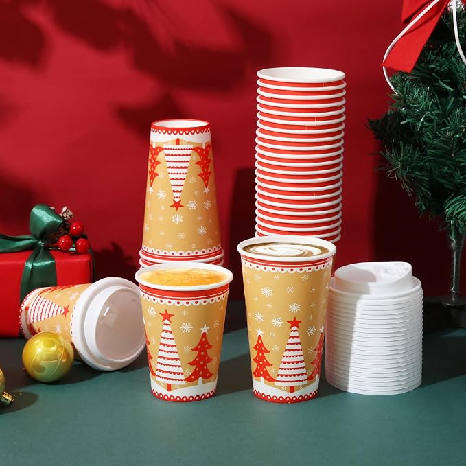 Tamone 100 PACK Christmas Cups 12OZ Disposable Coffee Cups - Image 5