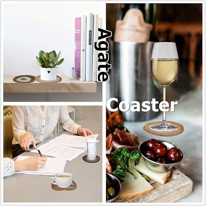 Natural Agate Coaster for Drinks Sliced Geode Coasters with Rubber Bumpers 4-5" Home Decoration for Coffee Wine or Bar Glasses Set of 4