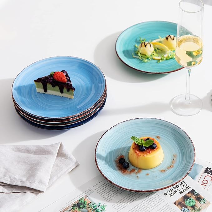 vancasso Bonita Blue Salad Plate Set of 6, 7.5 Inch Ceramic Dinner Plate, Dishwasher and Microwave Safe