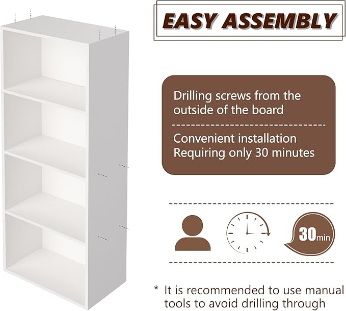 Wooden 4 Cube Storage Organizer, 4 Tier Tall Modern Bookshelf Freestanding Storage Display Organizer, Versatile Cubes Shelf and Cubby Unit for Living Room, Bedroom, Home Office 15.7inch