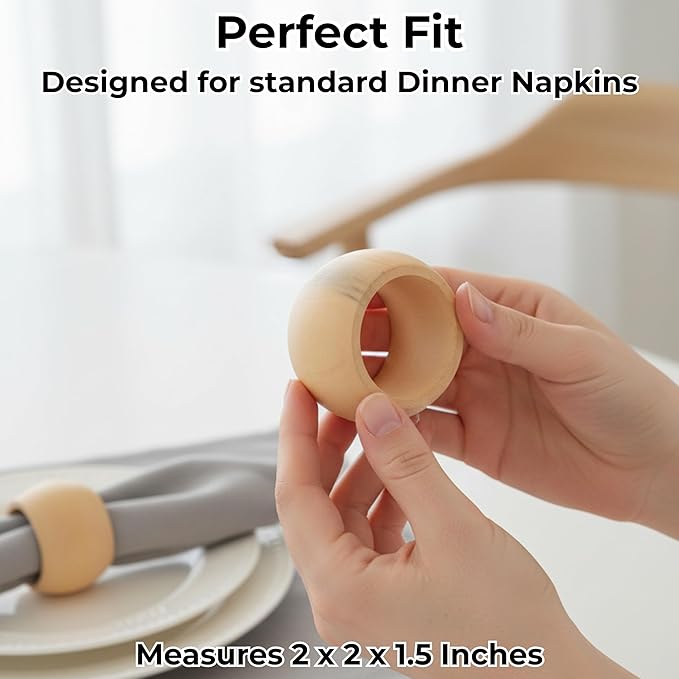 ALPHA Living HOME Rustic Napkin Rings -12 Pcs Round Wooden Napkin Holder Buckles for Easter Fall Thanksgiving Christmas Wedding Holidays Dinners Party Supplies Everyday Use (Natural)
