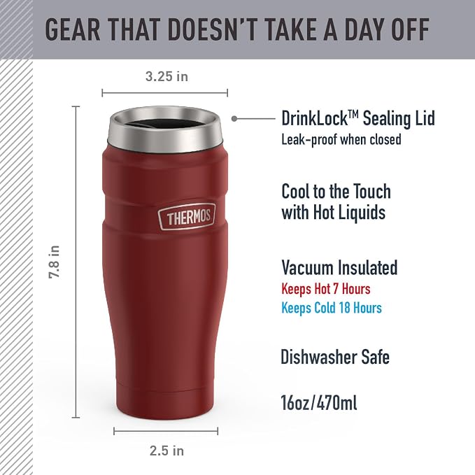 THERMOS Stainless King Stainless Steel Tumbler, Rustic Red | Vacuum-Insulated - Image 2