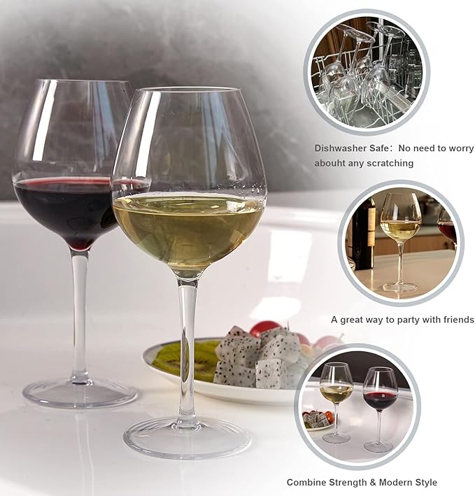 MICHLEY Unbreakable Red Wine Glasses 17 oz, Tritan Plastic Reusable Stemware for Indoor and Outdoor Use, Set of 4