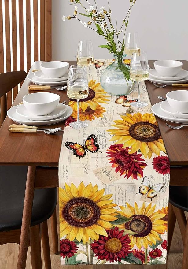 Sunflower Farmhouse Table Runners 108 Inches Long, Spring Summer Retro Table - Image 2