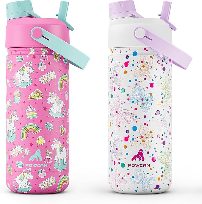 POWCAN 2 Pack 18 oz Kids Insulated Water Bottle by POWCAN
