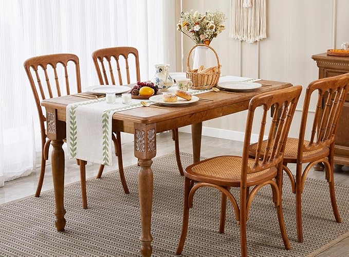 Embroidered Table Runner, Light Green Table Runners 90 Inches Long | Linen - Image 6