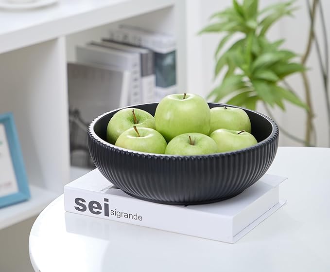 Aotea Crafts - Concrete Black Fruit Bowl for Kitchen Counter - Decorative Modern Industrial, Minimalist Fruit & Centerpiece Bowl - Sealed & Durable - Handcrafted -10 inch