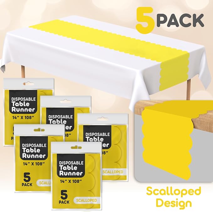 Yellow Scallop Table Runner, Disposable Plastic, 5 Pack - Image 2