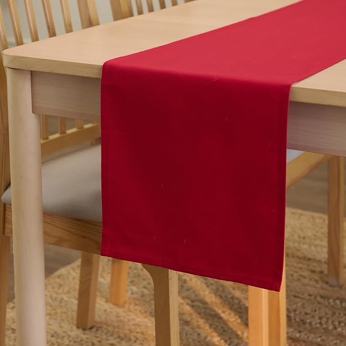 Encasa XO Table Runner, Cotton Canvas Dining Runner 13"x91" | Deep Red by EncasaXO