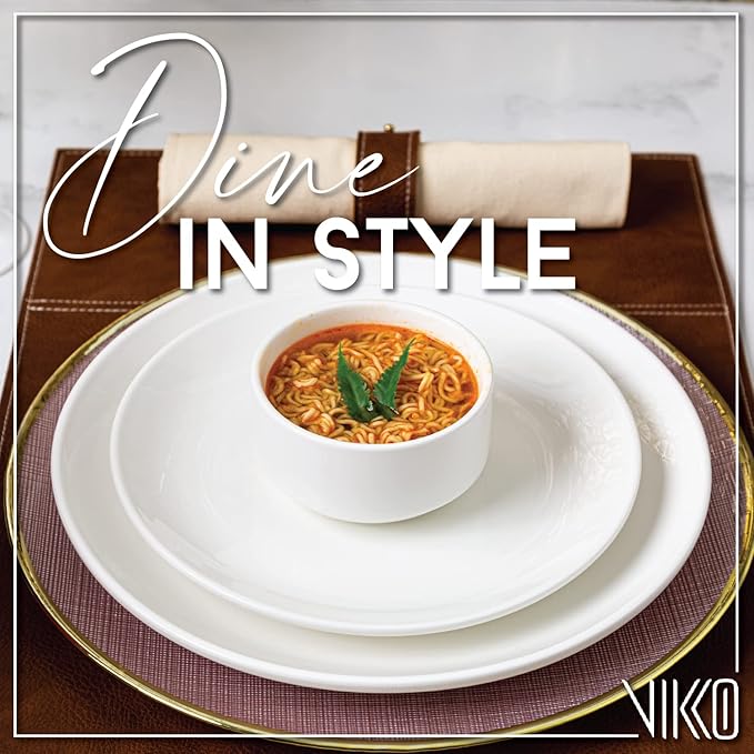 Vikko Modern Soup Bowls, Set of 6 White Porcelain Bowls, Stackable 9.5 oz Elegant Restaurant Style Soup Bowl Set, Microwave and Dishwasher Safe