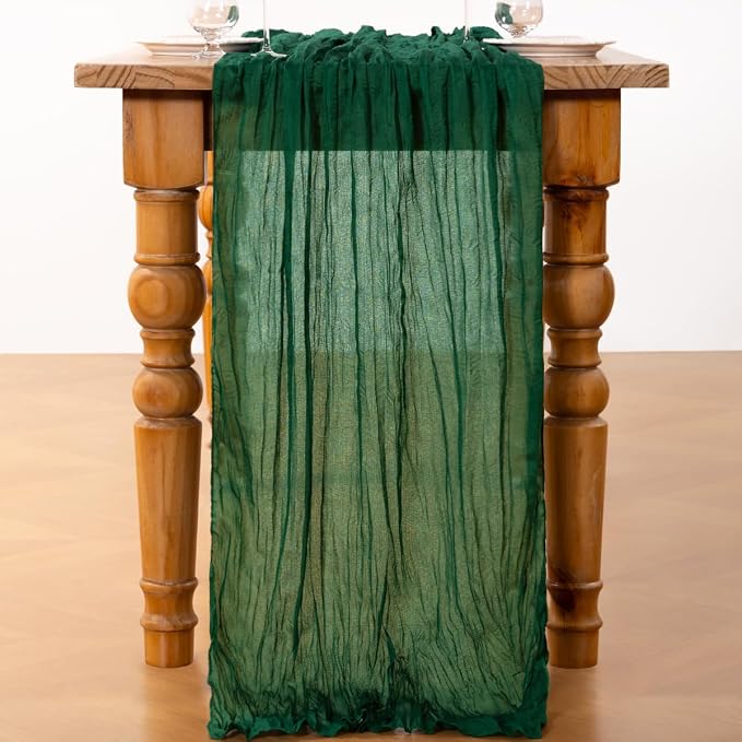 DeZerlor Emerald Green Cheesecloth Table Runner 1 Pack Christmas Runner | - Image 4