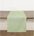 Solino Home Linen Table Runner 60 Inches - 100% Pure Linen Sage Green Hemstitch Table Runner 14 x 60 Inch Ideal for Dresser and Coffee Tables - Spring, Easter, St Patricks Day - Classic Hemstitch