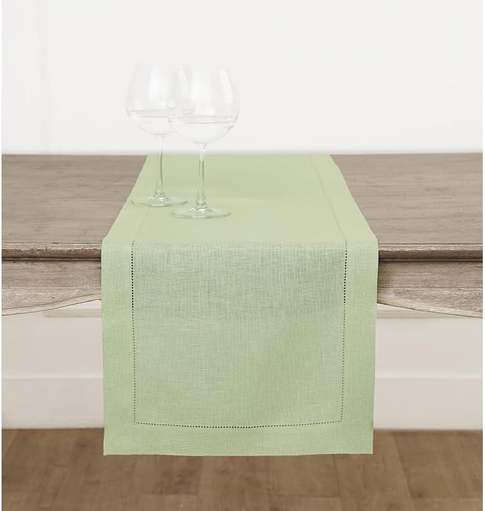 Solino Home 100% Pure Linen Table Runner Sage Green Hemstitch, 14 x 120 in | by SolinoHome
