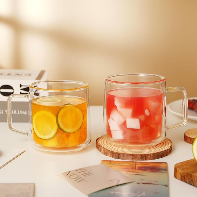 CNGLASS 15oz Double Walled Glass Coffee Mugs, Large Insulated Glass Mugs - Image 3