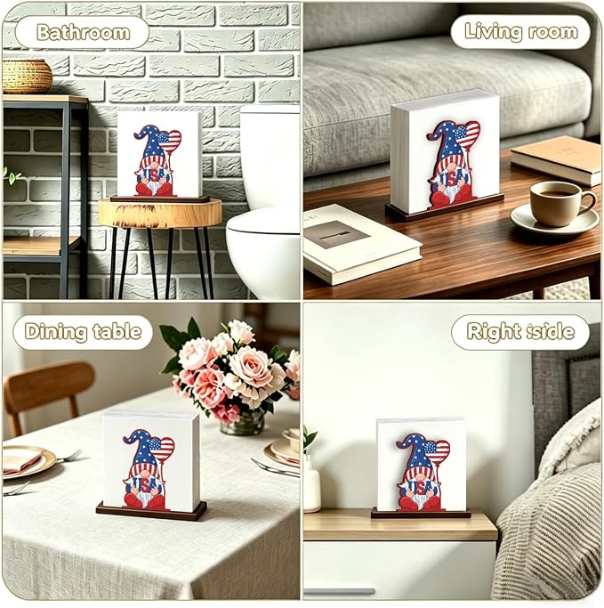 Patriotic Gnome Napkin Holder for Table, 4th of July Decor for Home Kitchen - Image 4