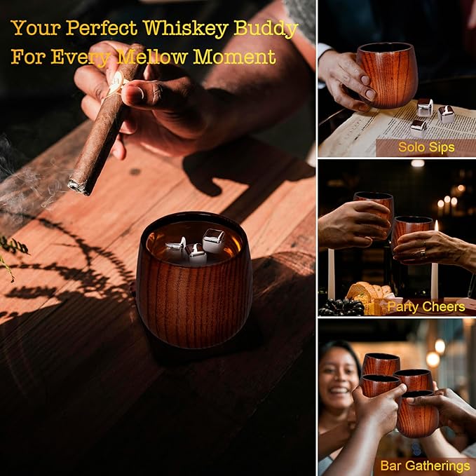 Charred Wooden Whiskey Glass Set of 2 – Durable Bourbon Glass for Men, Insulated Old Fashioned Glass – Whiskey Gifts for Husband, Dad, Brother – Birthday, Christmas, Father's Day