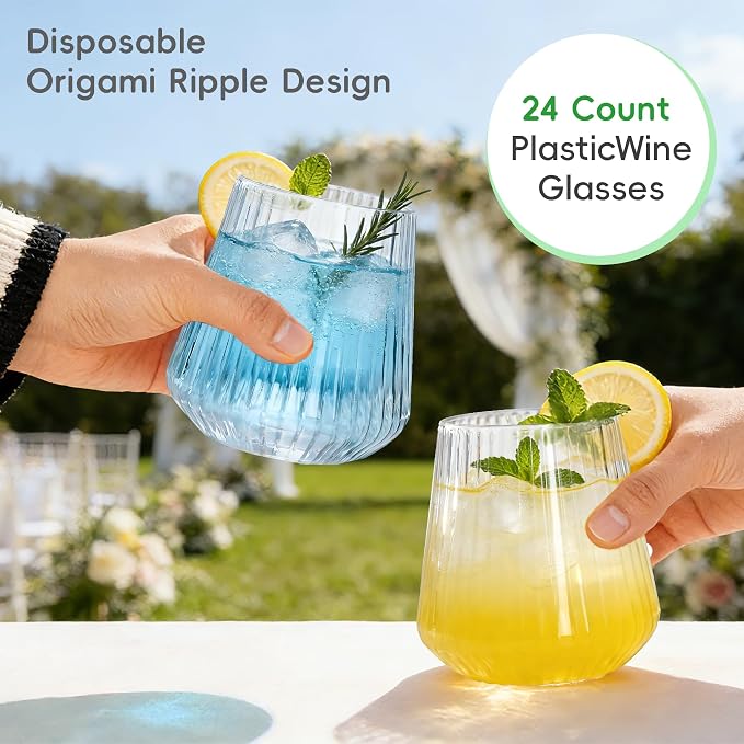 N9R 24PCS Plastic Wine Glasses Disposable, 14 oz Cocktail & Spritz Glasses | - Image 5