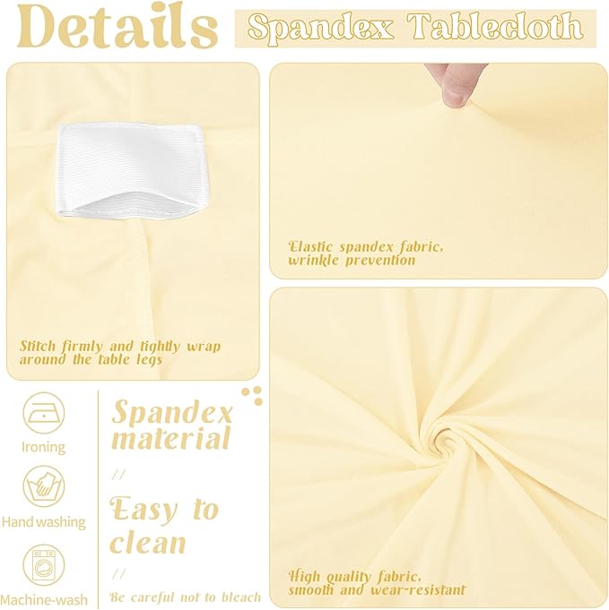 HAISIWLKJ 6 Pack Table Cloth 8ft Beige Tablecloths for Rectangle Folding Table Spandex Fitted Stretch Cover Wrinkle Resistant Washable Protector for Party, Wedding, Banquet, Festival.