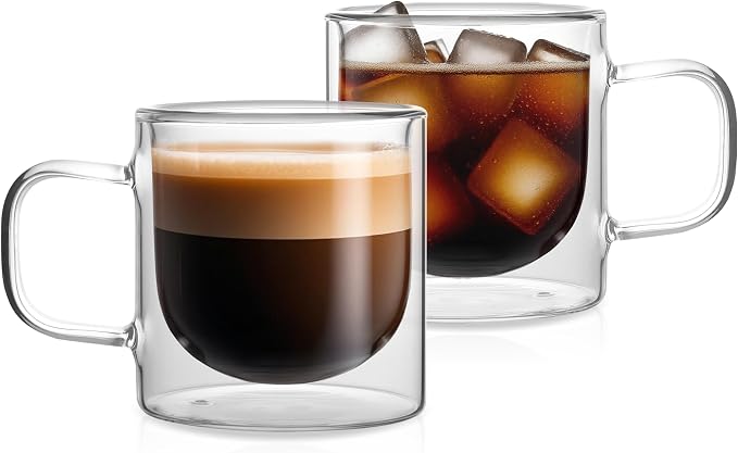 NIRA.Z 12 OZ Double Walled Glass Coffee Mugs Set of 2 Clear Coffee Cups by NIRAZ
