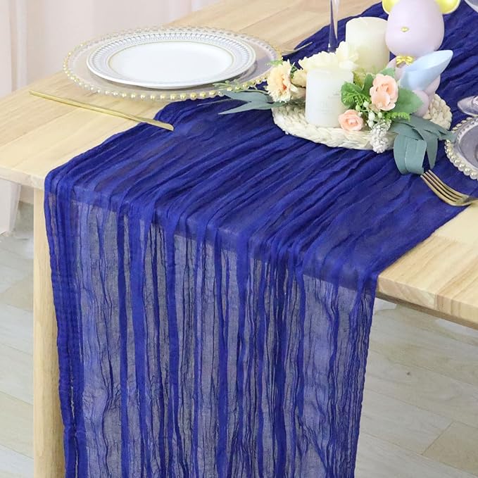FUHSY Blue Cheesecloth Table Runner 5 Pack 10FT Cheese Cloth Table Runner Rustic Gauze Cheesecloth Table Runner Royal Blue Runners for Tables Boho Table Decorations for Wedding Birthday Party Events