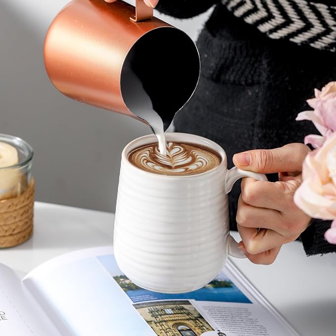 HASENSE Coffee Mugs, 15oz Ceramic Coffee Cups Set of 4, Clay-Infused White | - Image 4