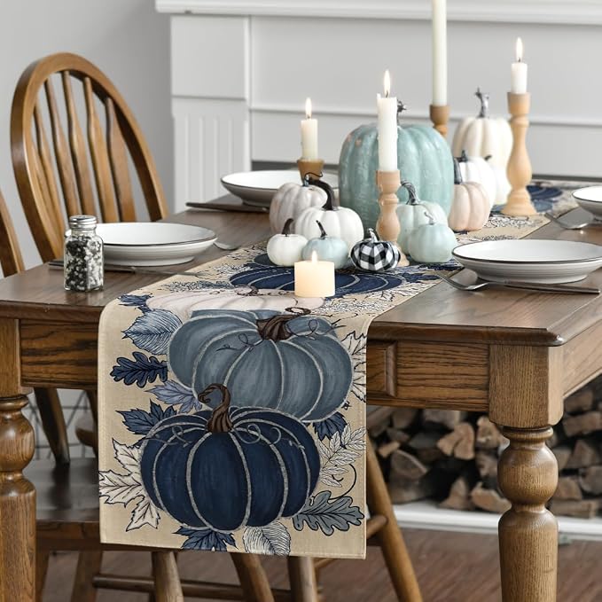 Artoid Mode 210 GSM Fall Table Runner 13x120 Inch Home Party Decor | Blue and - Image 3