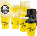 Disposable Coffee Cups with Lids, To Go Paper Hot Cups, Good Morning Design by SMYGOODS