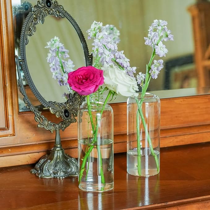 12pcs Glass Bud Vases - 6.7 Inch Tall Clear Flower Vases for Centerpieces, Glass Vase Modern Bud Vase for Wedding Party Dining Table Centerpieces, Living Room Decorative, Home Decor