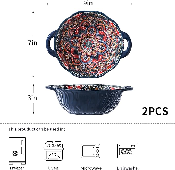 2 Pack Boho Ceramic Serving Bowls - Image 6