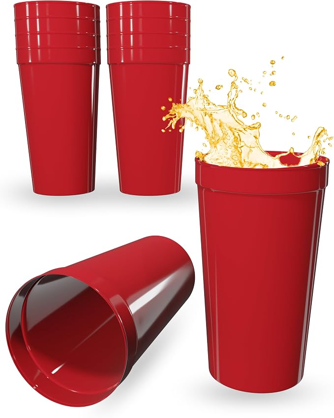 PartyPrints 10 Pack 32 oz Red Reusable Blank Plastic Cups, Colored Plastic by PartyPrints