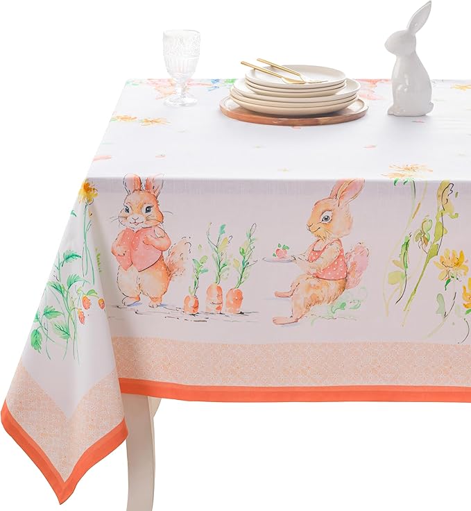 Maison d' Hermine Table Cloth Rectangle Table 100% Cotton 54 x 72 Inches Tablecloth Reusable Decorative for Dining Room Farmhouse Home Valentines Day Decorations Spring Summer - Bunny Party