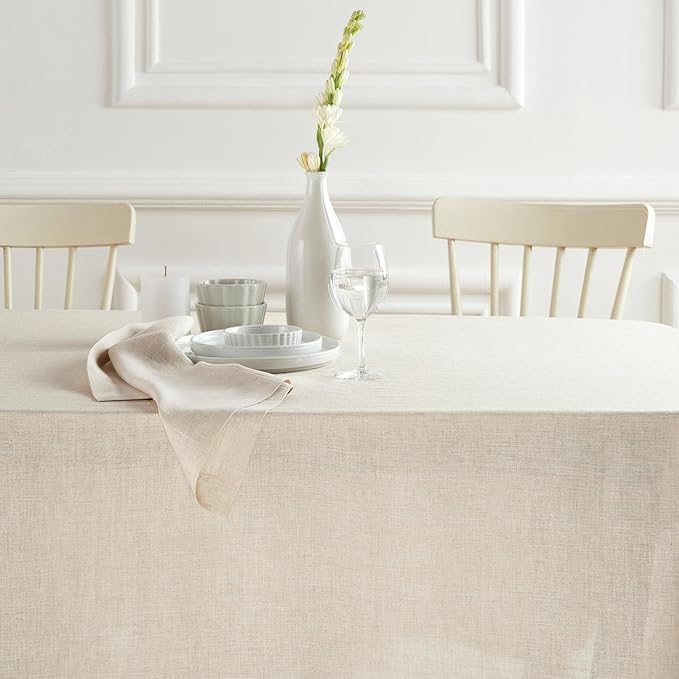 Solino Home Linen Flax Tablecloth 70 x 70 Inch - 100% Pure Linen Square Tablecloth - Machine Washable Table Cloth for Spring, Easter - Sonoma