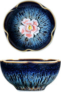 Tenmokus Tea Cup with Peony Flower, 3 oz Chinese Small Teacup | Petal Shaped by HOHCNA