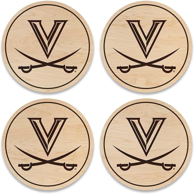 LazerEdge Virginia Cavaliers Wooden Coaster Set - Maple Wood - Officially Licensed Product - 4-Pack