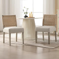 Farmhouse Dining Chairs Set of 2 Linen Fabric Upholstered Accent Side Chair, Mid Century Modern Kitchen & Dining Room Chairs with Woven Rope Back for Home, Living Room, Bedroom - White