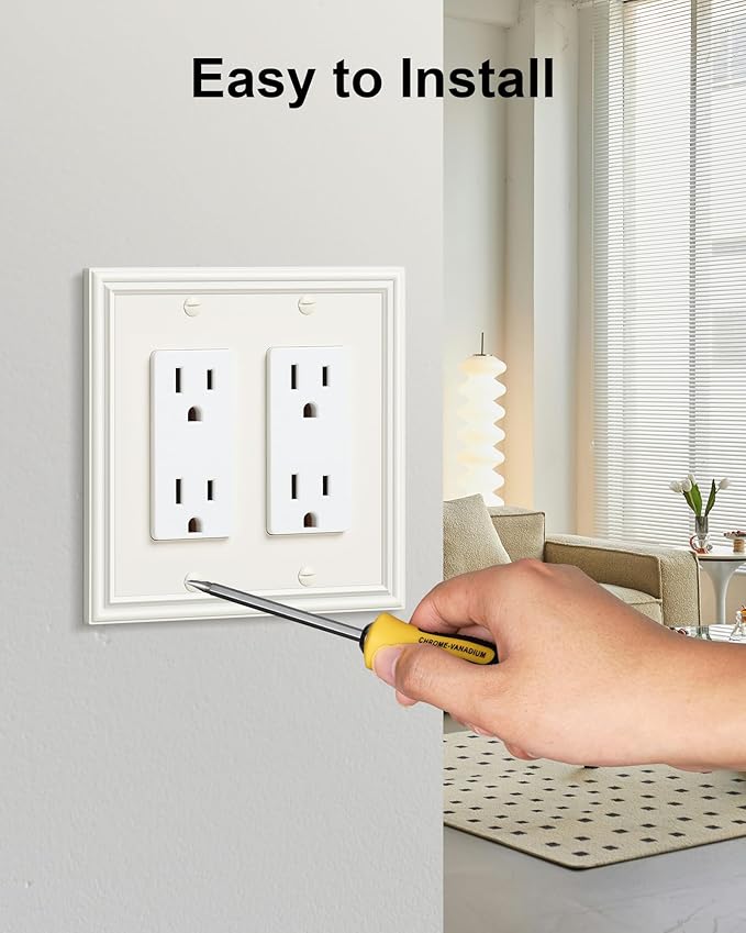 2-Pack Double Decorator Switch Covers Wall Plate, Zinc Alloy Light Almond Wall Plates for Electrical Outlets, Receptacle, GFCI Outlet, Dimmer Switch, Corrosion Resistant