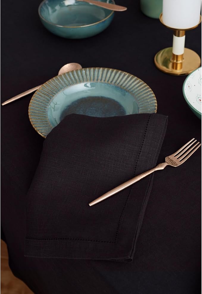 Solino Home Black Linen Tablecloth 70 x 144 Inch - 100% Pure Linen Table Cloth for Rectangle Tables - Sonoma, Machine Washable Tablecloth for Winter, Spring