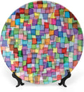 Ceramic Display Plate, Abstract Ceramic Hanging Decorative Plate, Mosaic Tile Pattern Colorful Squares Cubes, 10 Inch, Living Room Kitchen Decoration Household, Multicolor