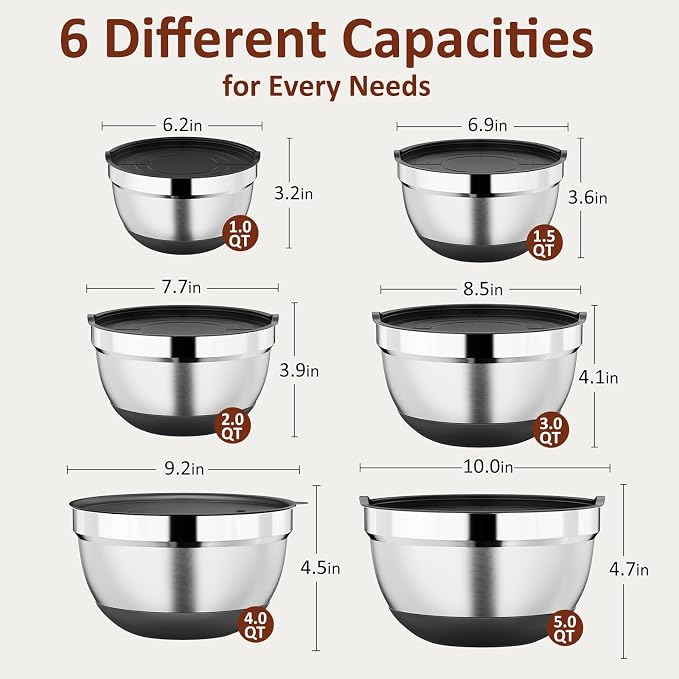 9 Pack Mixing Bowls with Airtight Lids Set, Stainless Steel Mixing Bowls with - Image 2