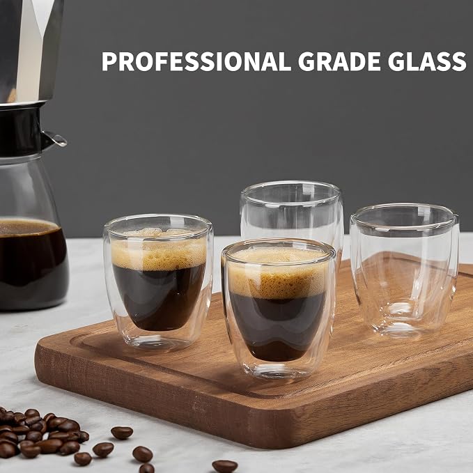 Gencywe Double Walled Espresso Cups Set of 4, 3 Ounce Clear Expresso Coffee Mugs - Image 2