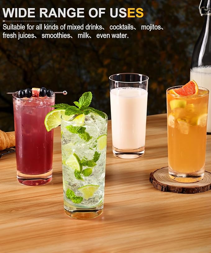 Drinking Water Glasses Set of 6, 16oz Highball Glasses, Lead-Free Crystal Glassware with Unique Wide Mouth, Thoughtful Gifts for House Warming, Birthdays, Everyday Life
