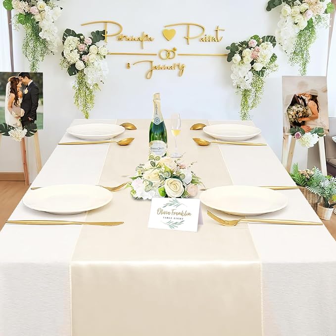Ivory Satin Table Runners 10 Pack 12x108 inch Silk Smooth Fabric | Bright Satin - Image 5