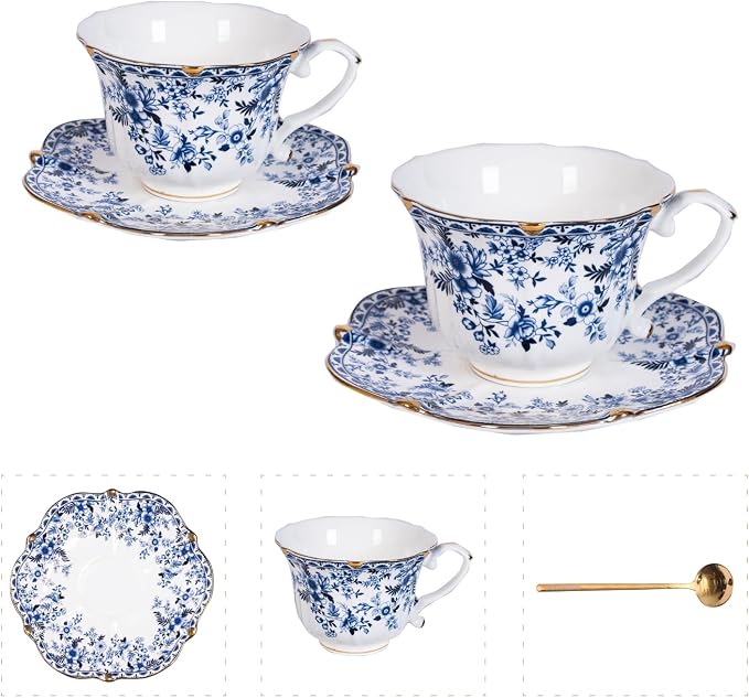 Vintage Floral Porcelain Tea Cup and Saucer Set by Unknown