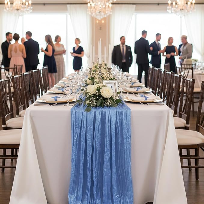 3 Pack Blue Cheesecloth Table Runner 120 Inch Boho Wedding Decor | Cheesecloth - Image 8