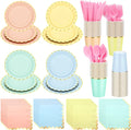 Yaomiao 168 Pcs Pastel Scalloped Paper Plates Cups Napkin by Yaomiao